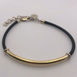 VTG Sajen 925 Gold Tone Sterling Silver & Black Cord Bracelet Adjustable 7” - 9”